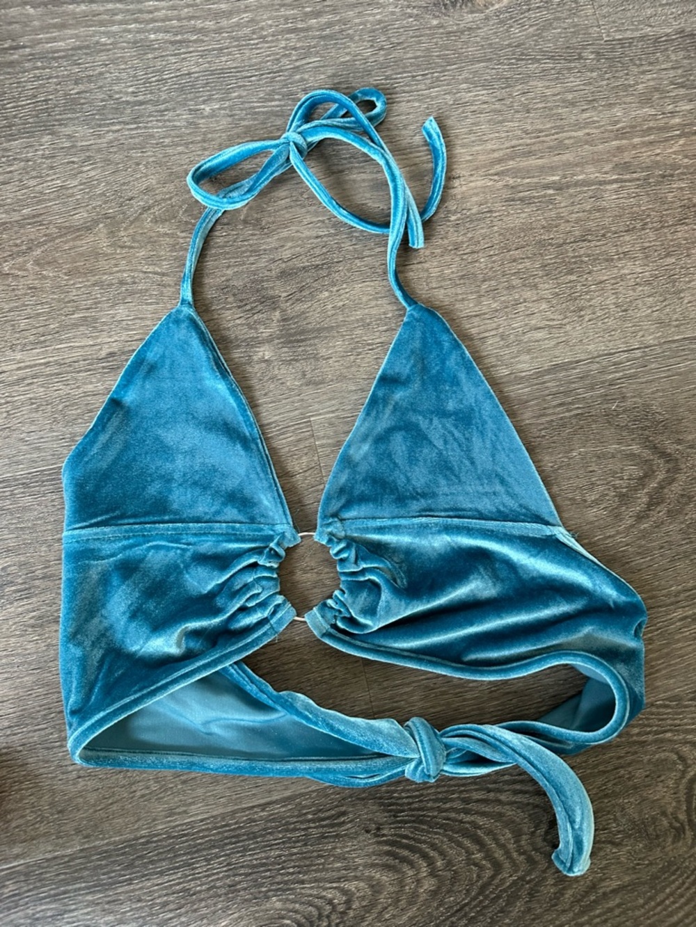 Teal Velvet Halter Bikini Top